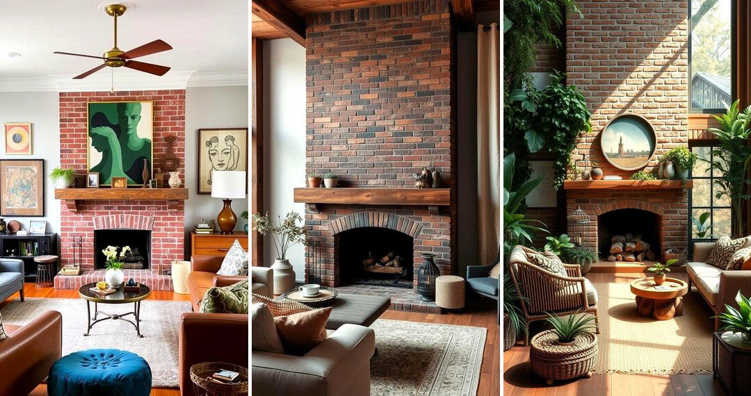 24 Rustic Living Room Ideas with Brick Fireplace Designs