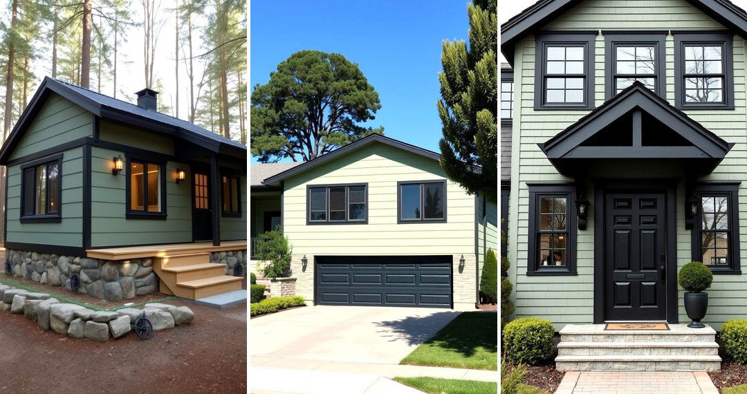 24 Sage Green House Exteriors With Black Trim Ideas