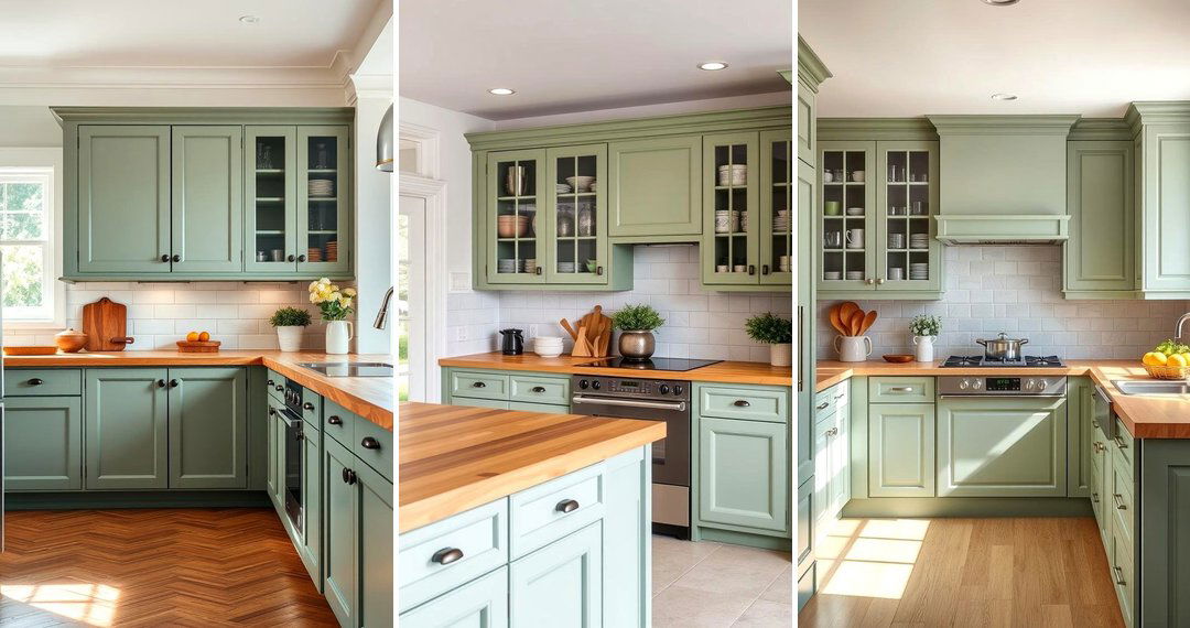24 Sage Green Kitchen Cabinets With Butcher Block Countertops