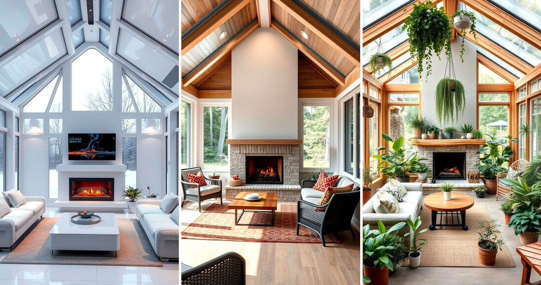 24 Sunroom with Fireplace Ideas for Year-Round Comfort