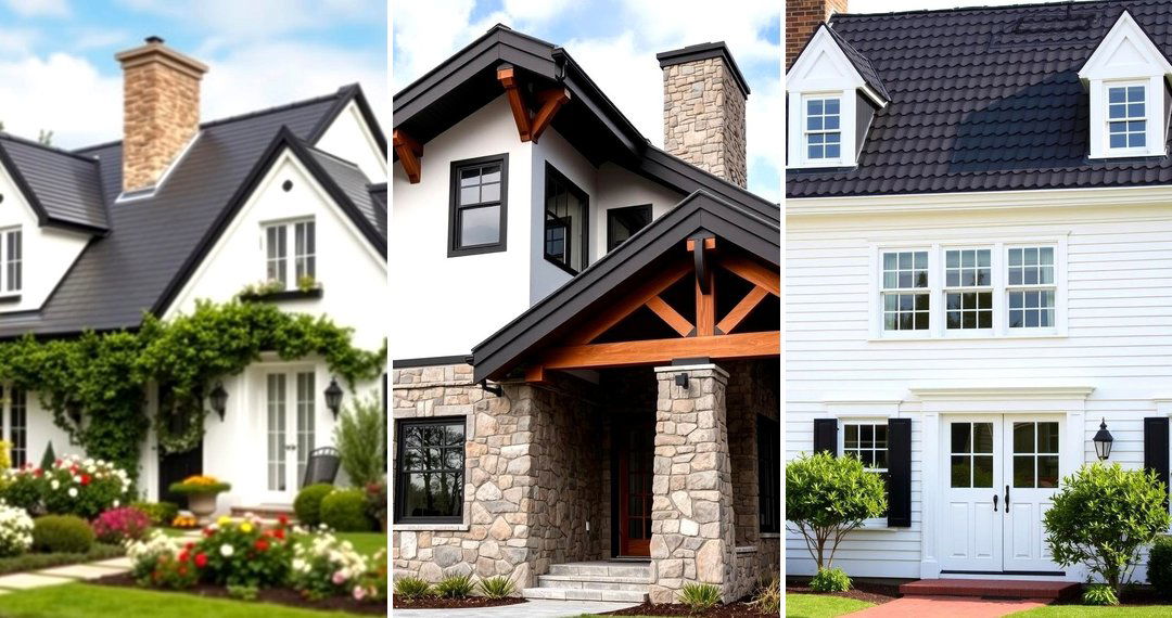 24 White Exterior Home & Black Roof Ideas for Curb Appeal