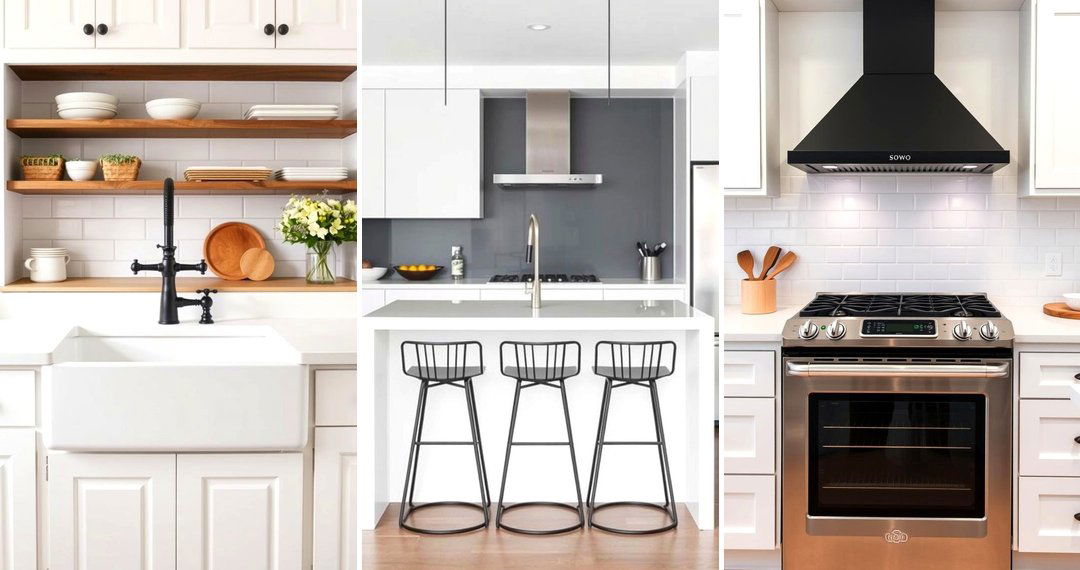 24 Striking White Kitchen Designs with Black Appliances