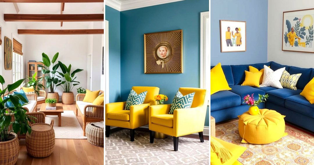 24 Serene Yellow & Blue Living Room Design Inspirations