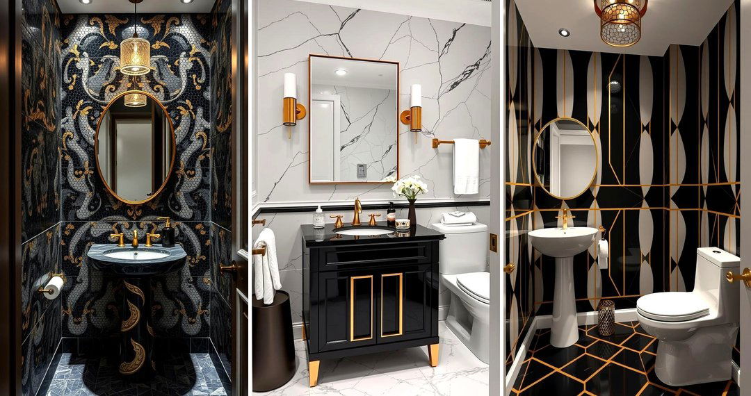 24 Luxe Black & Gold Powder Room Design Inspirations
