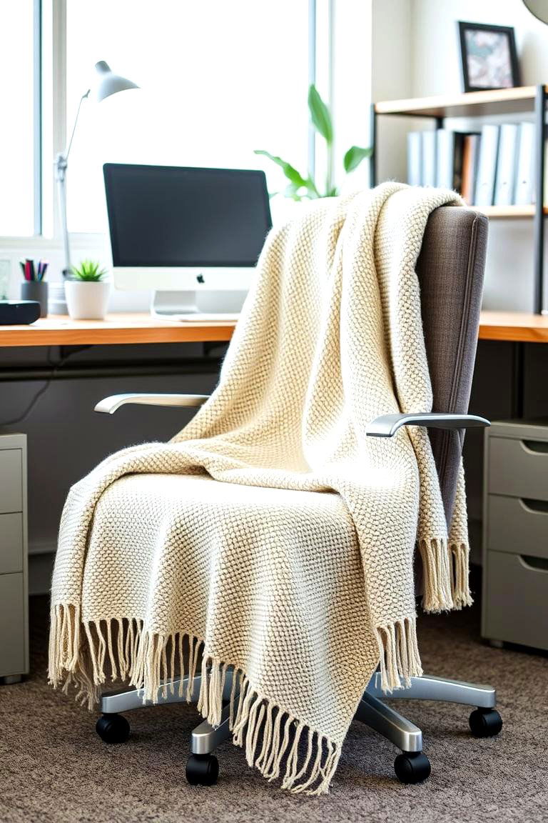 A Cozy Throw Blanket - 24 Cubicle Decor Ideas