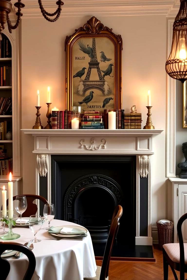 A Decorative Fireplace Mantel - 24 Parisian Dining Room Ideas