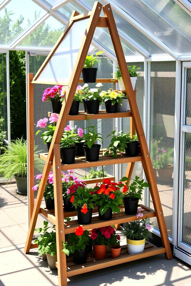 A Frame Plant Stands - 24 Greenhouse Shelving Ideas