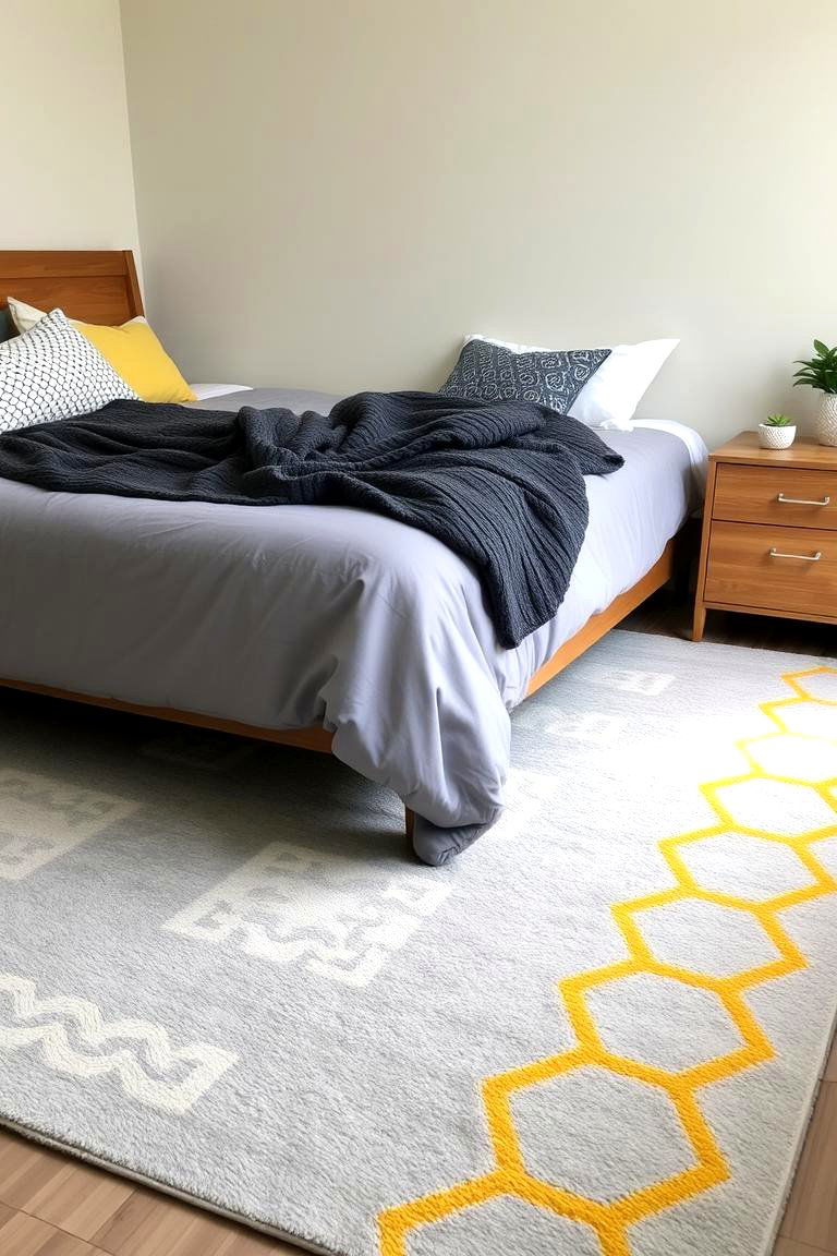 A Grey Rug with Yellow Accents - 24 Yellow and Grey Bedroom Ideas