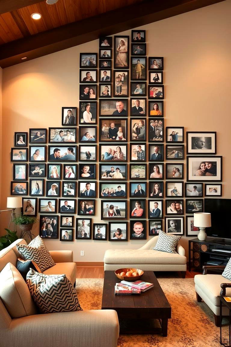 A Heartfelt Family Photo Display - 24 High Ceiling Tall Wall Decor Ideas