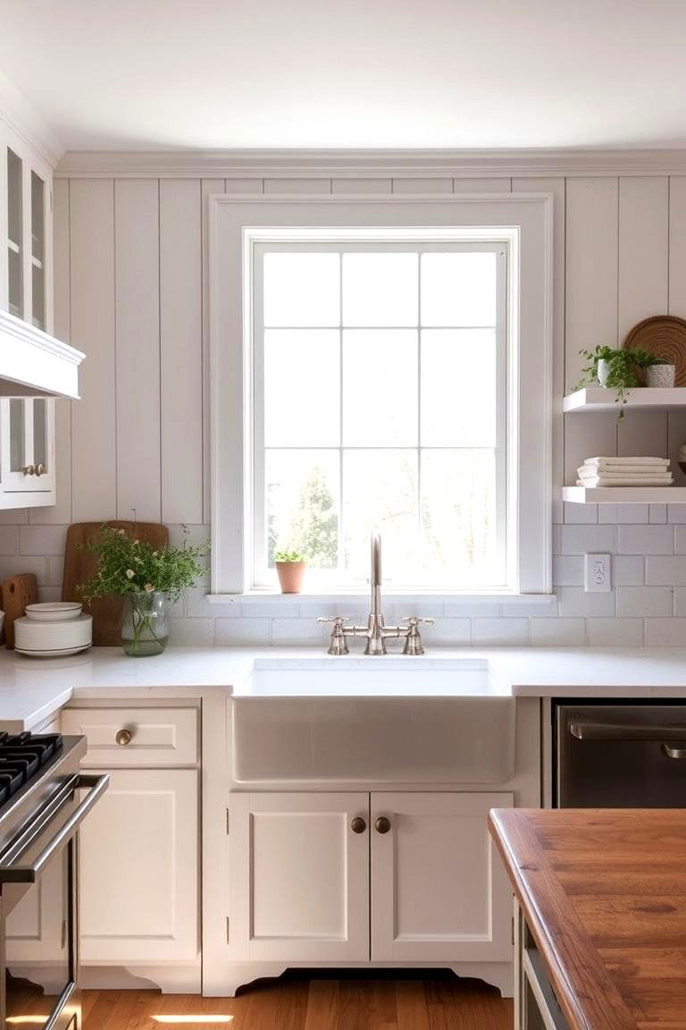A Large Window Over the Sink - 24 Rustic White Kitchen Ideas
