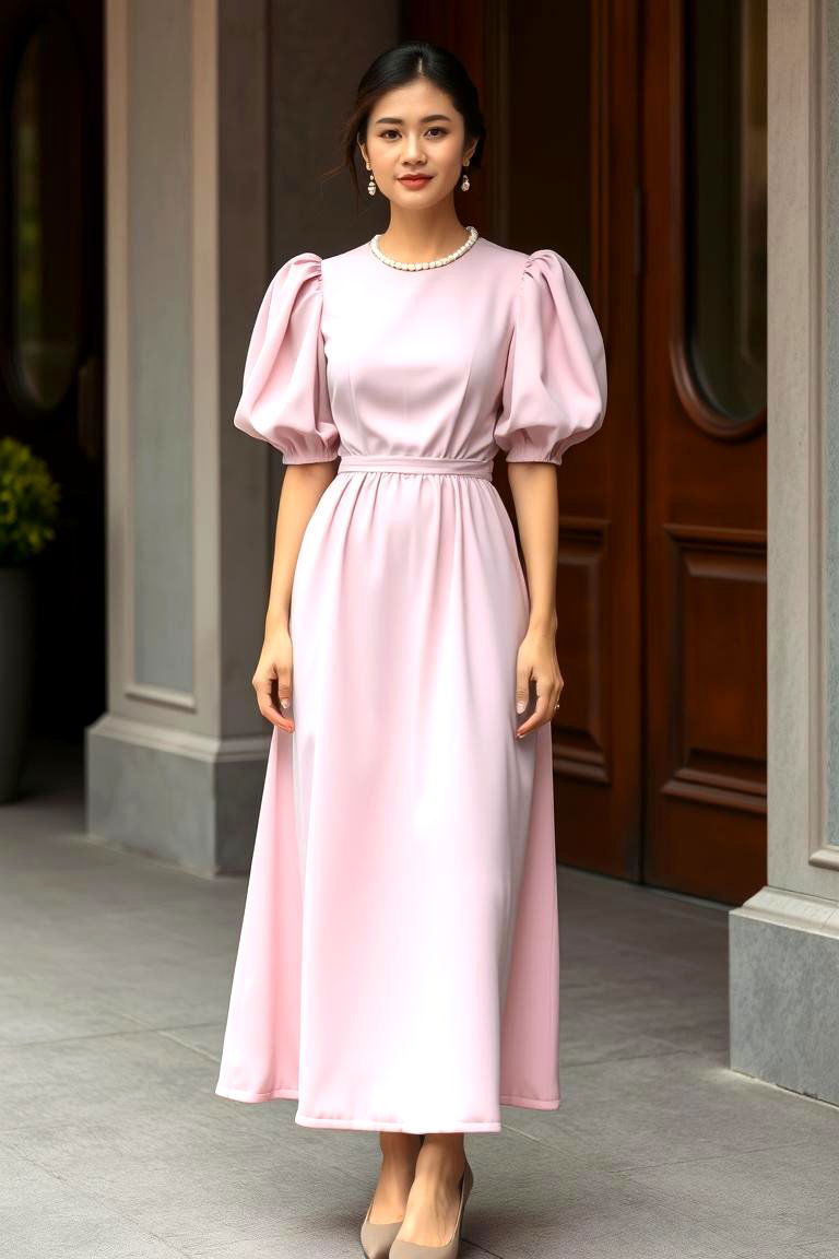 A Line Dress with Puff Sleeves - 24 Guest Wedding Outfit Ideas