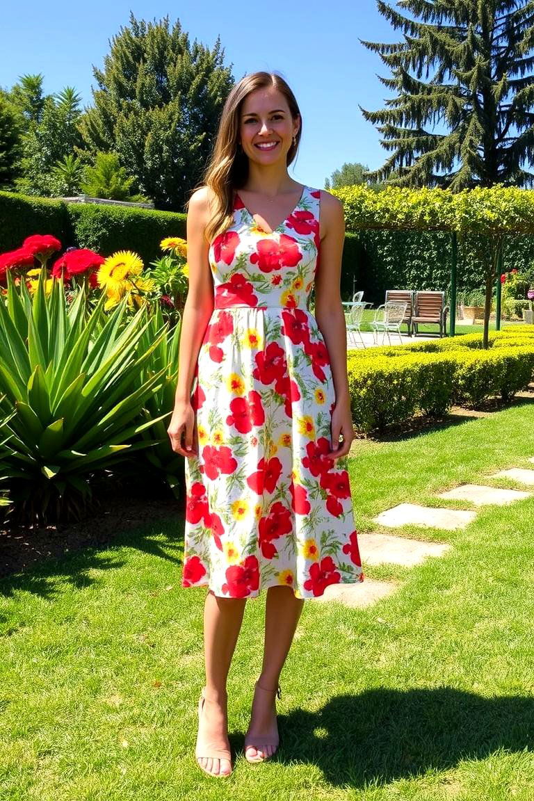 A Line Midi Dress with Floral Prints - 24 Guest Wedding Outfit Ideas
