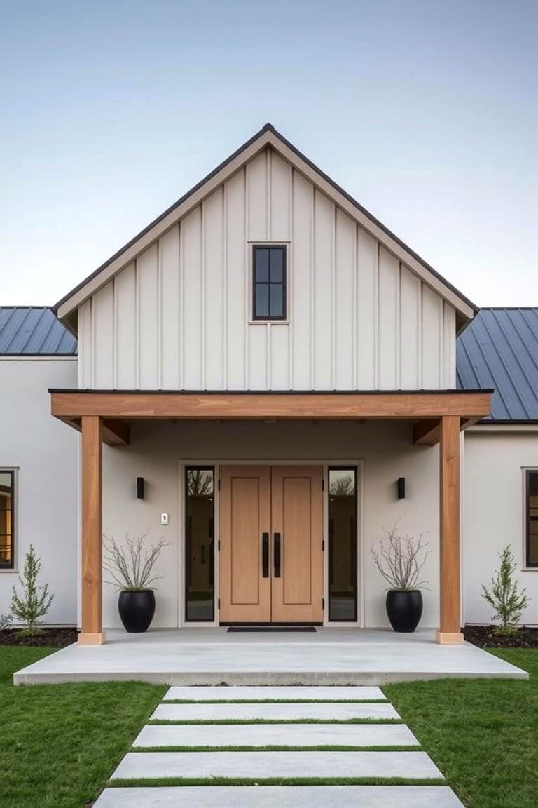 A Minimalist Front Facade - 24 Barndominium Exterior Ideas