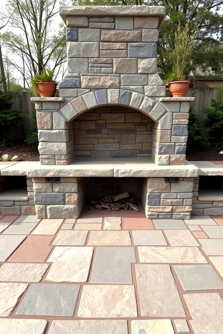 A Natural Stone Slab Fireplace - 24 Outdoor Fireplace Ideas