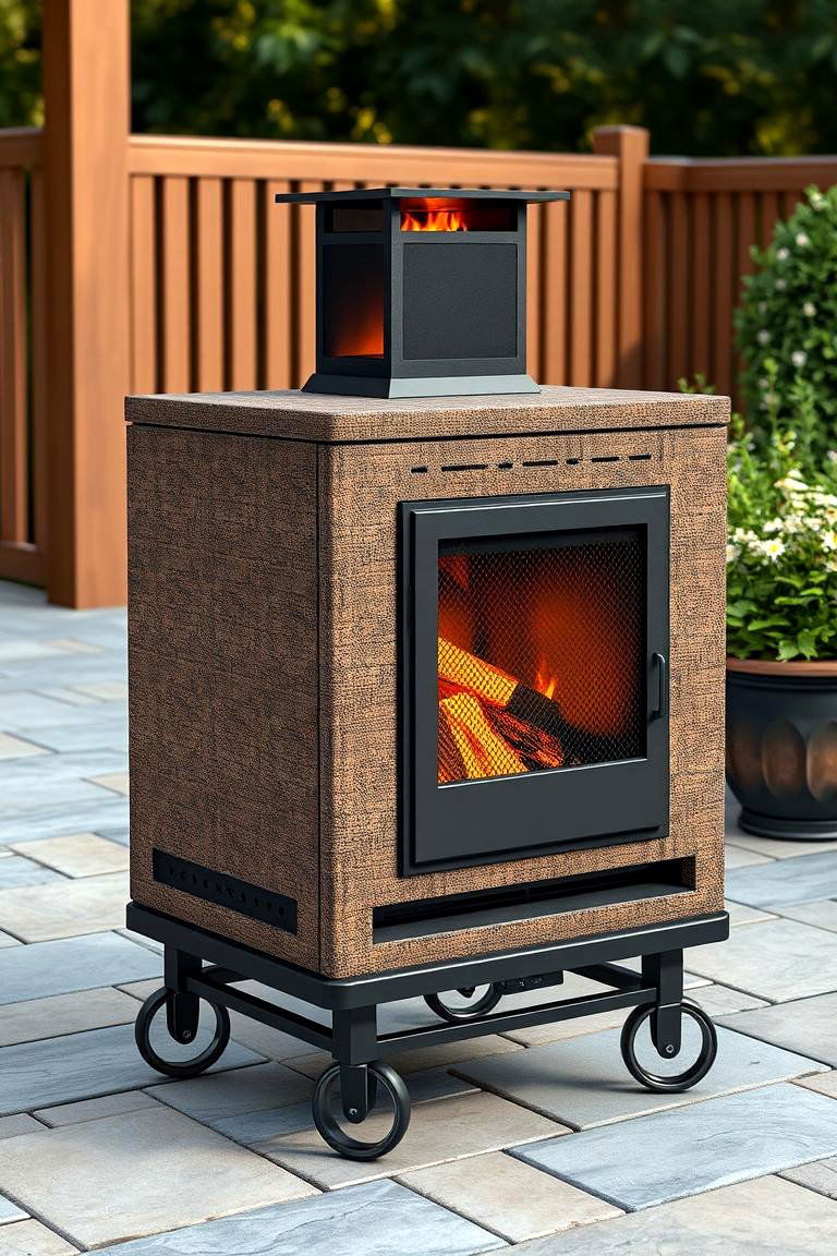 A Portable Outdoor Fireplace with Wheels - 24 Outdoor Fireplace Ideas