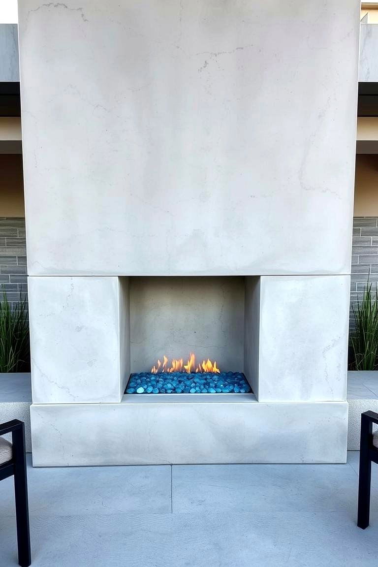 A Sleek Modern Concrete Fireplace - 24 Outdoor Fireplace Ideas
