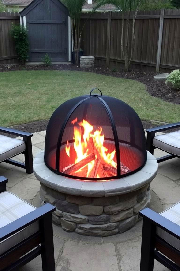 A Small Backyard Fire Pit with Spark Screen - 24 Outdoor Fireplace Ideas