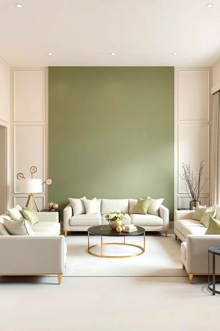 A Statement Sage Green Accent Wall - 24 sage green and cream living room ideas