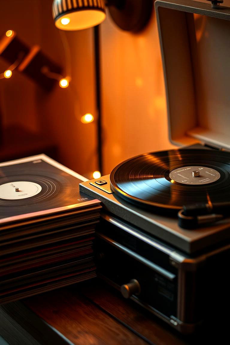 A Vintage Record Player and Vinyls - 24 First Wedding Anniversary Gift Ideas