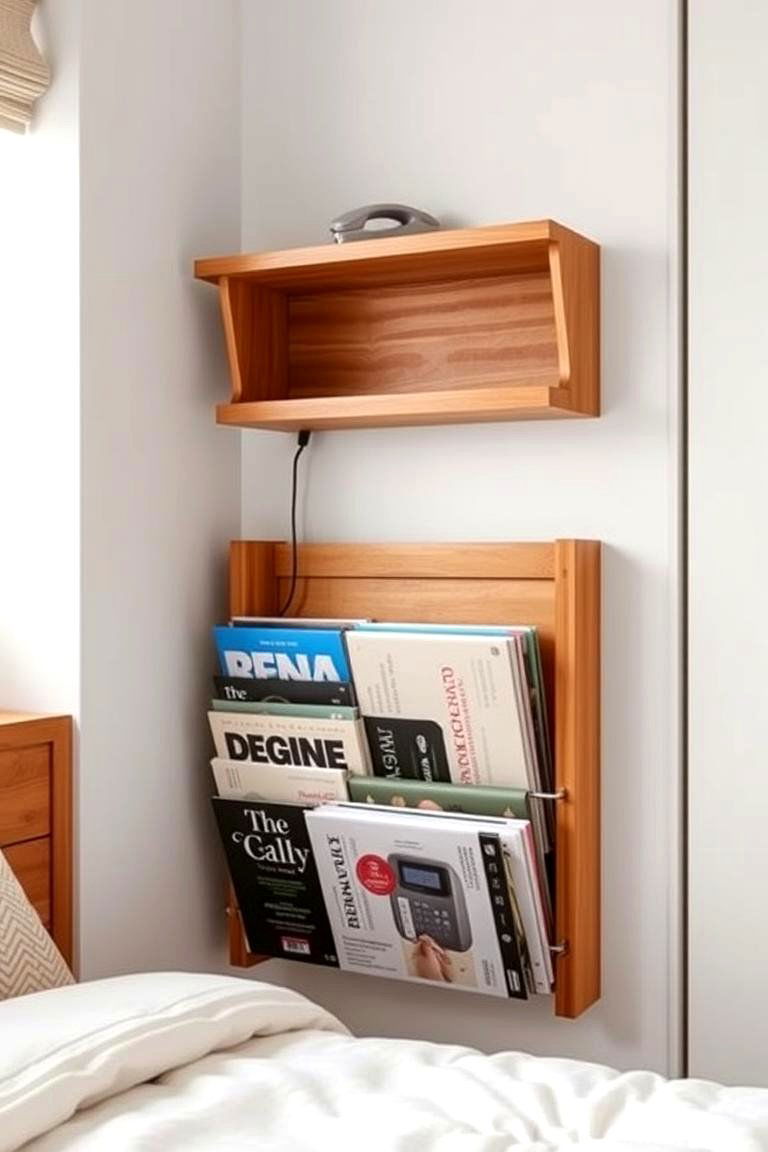 A Wall Mounted Magazine Rack with a Top - 24 Nightstand Ideas
