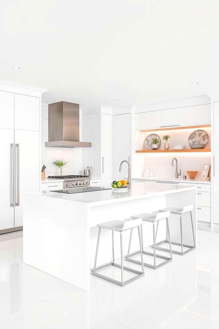 A White Kitchen Island with Stainless Steel Legs - 24 White Kitchen with Stainless Steel Appliances Ideas