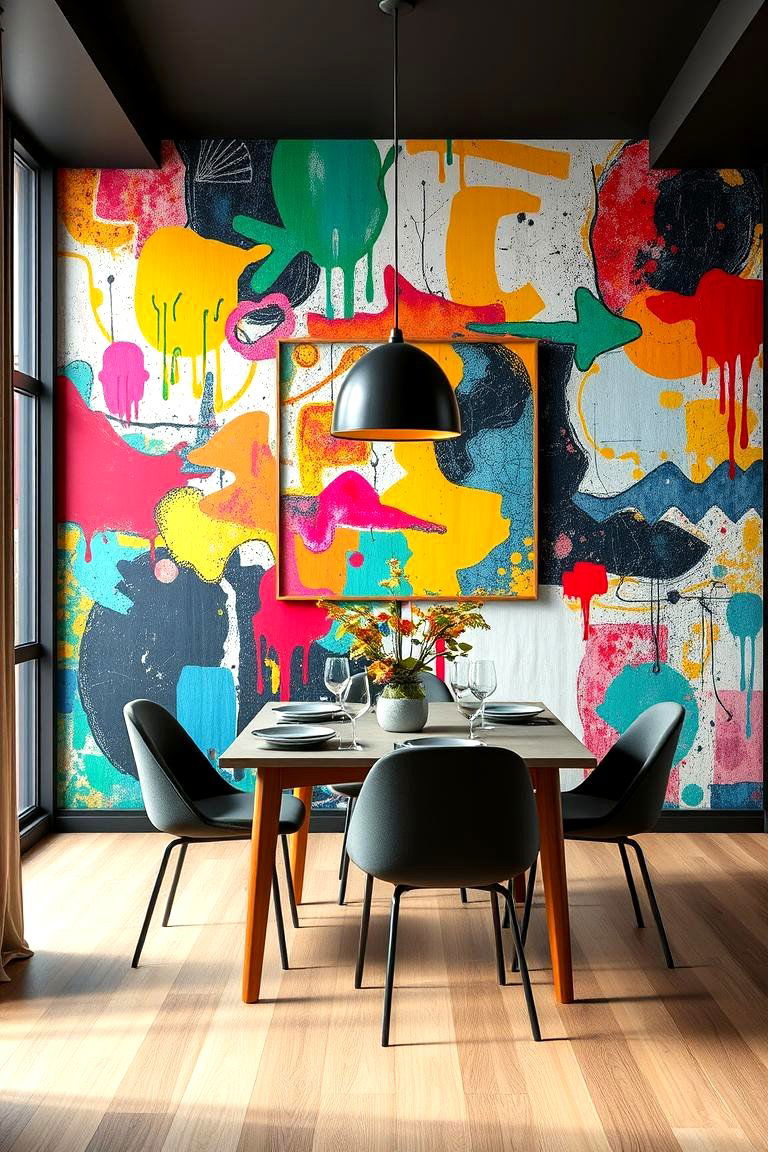 Abstract Art Accent Wall - 24 Dining Room Accent Wall Ideas