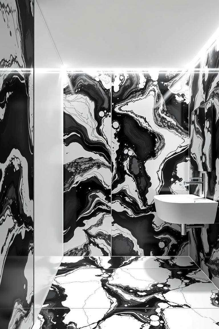 Abstract Art Tiles - 24 Black and White Bathroom Tile Ideas
