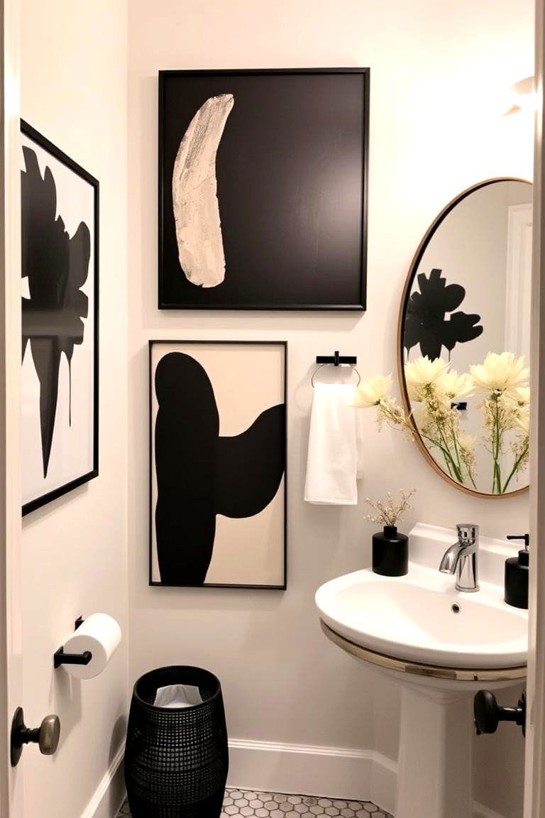 Abstract Black Art Powder Room - 24 black powder room ideas