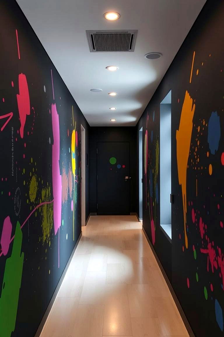 Abstract Color Splashes - 24 Black Hallway Ideas