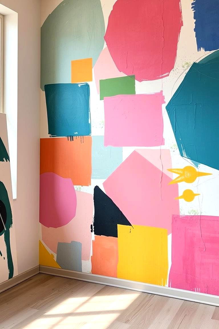 Abstract Geometric Shapes Painted - 24 Geometric Accent Wall Ideas