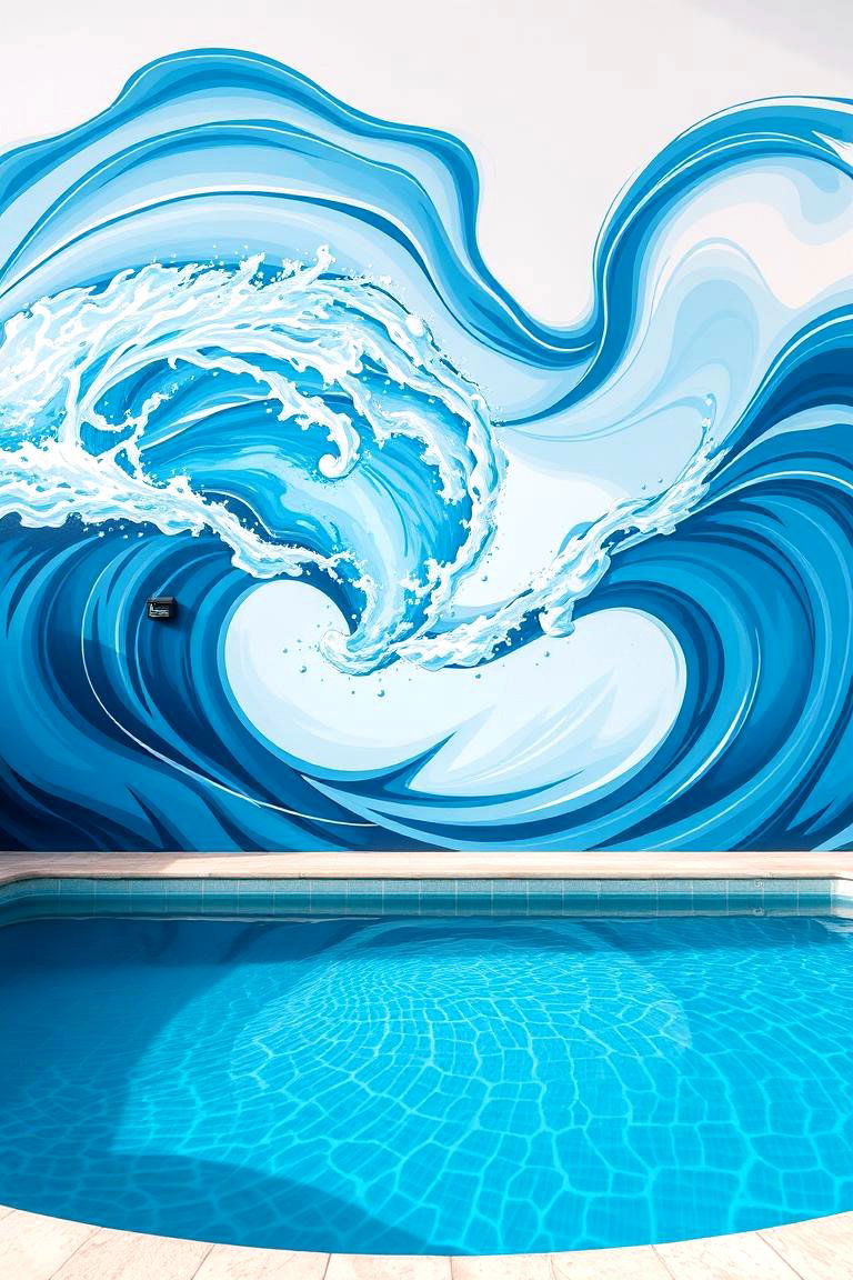 Abstract Ocean Waves Pool Mural - 24 Pool Murals