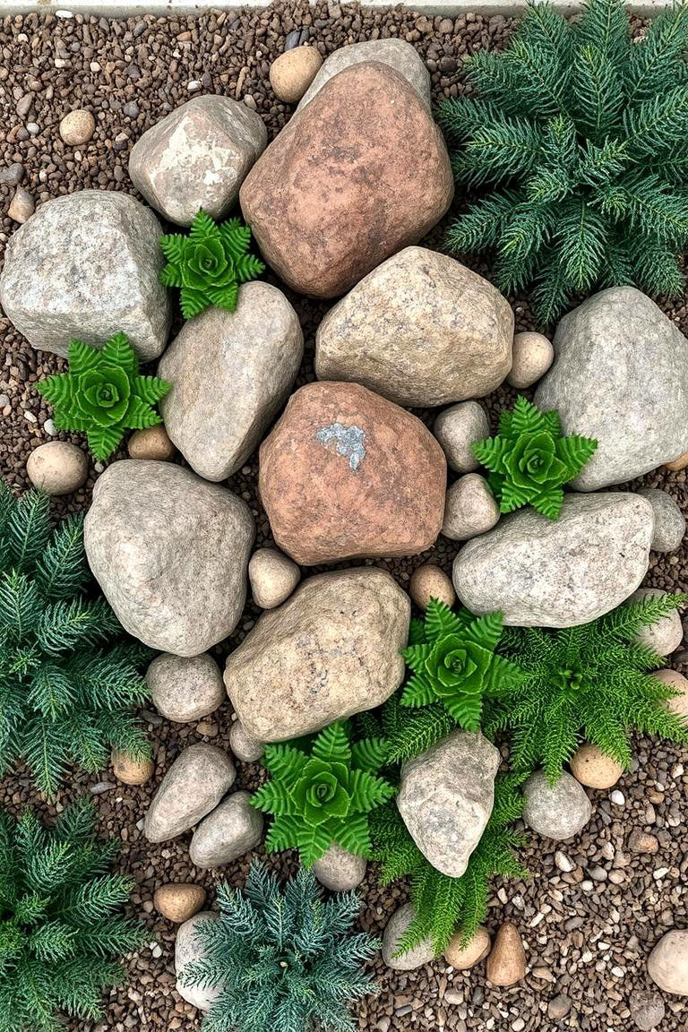 Accent Evergreen Boulders - 24 Front Yard Evergreen Landscaping Ideas