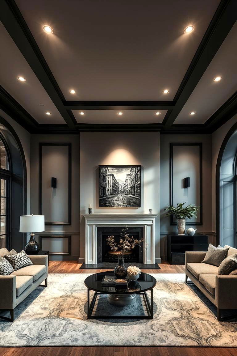 Accent Lighting Techniques - 24 Living Room With Grey Walls and Black Trim
