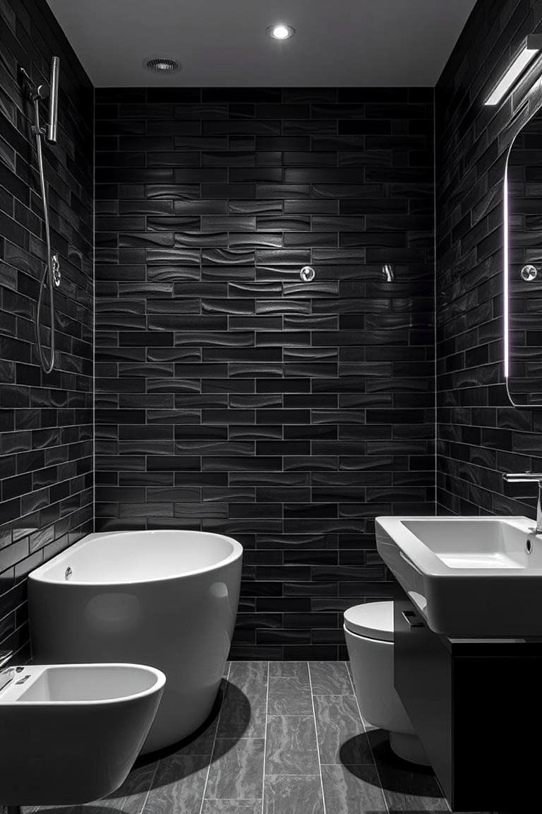 Accent Lighting on Black Tiles - 24 Black Tile Bathroom Ideas