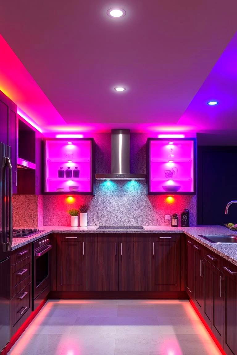 Accent Lighting with Colored LED Bulbs - 24 Cabinet Lighting Ideas