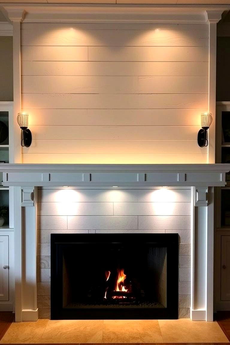Accent Lighting with Shiplap - 24 Shiplap Fireplace Ideas