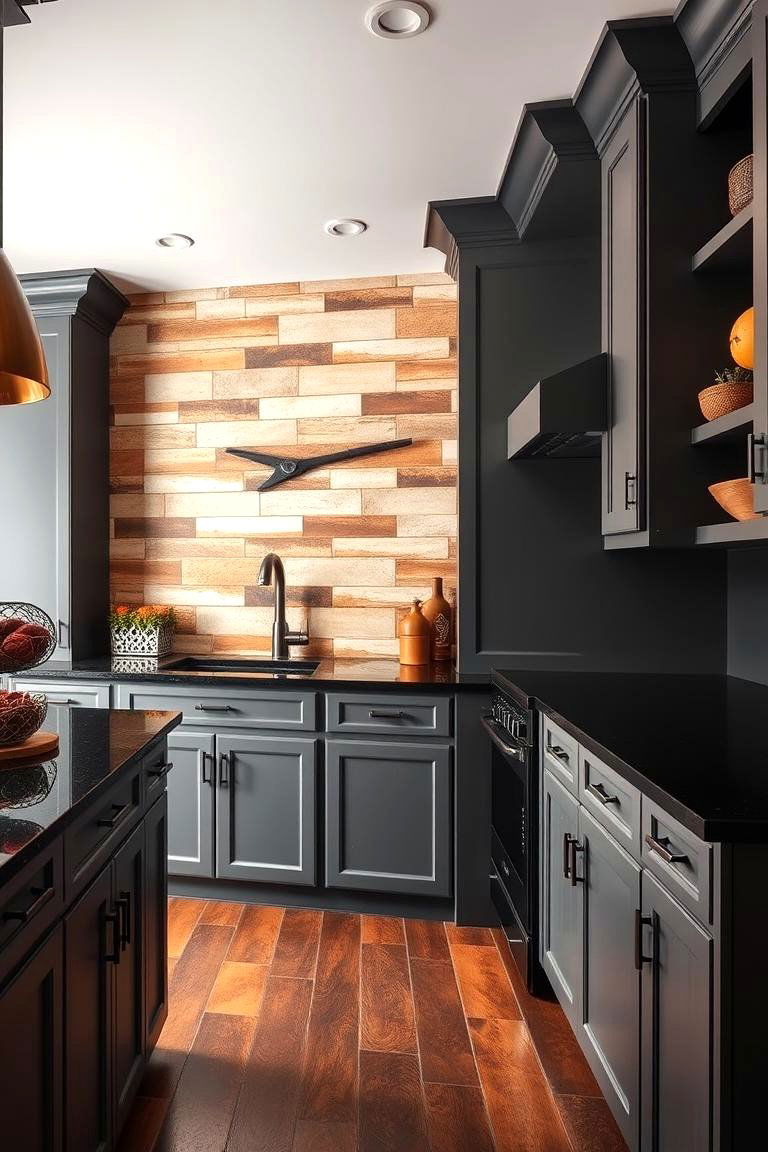 Accent Walls Innovation - 24 Kitchen With Gray Cabinets And Black Countertops Ideas