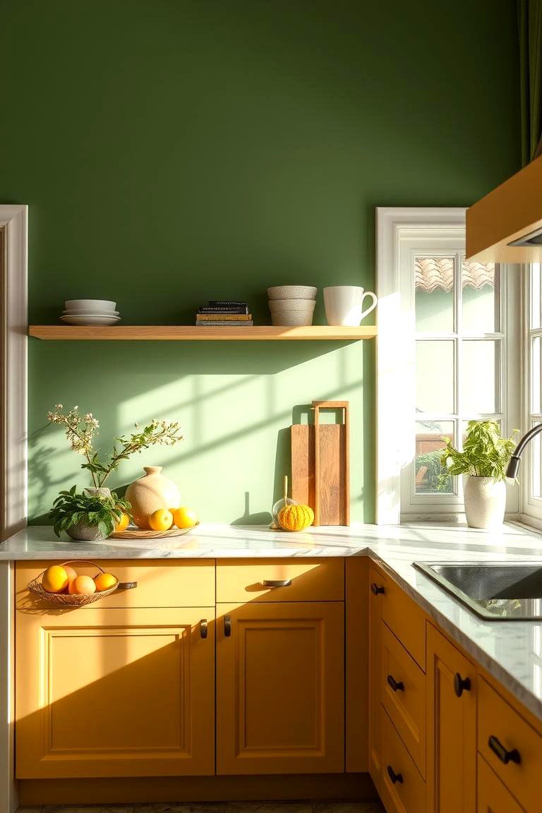 Accented Green Walls with Soft Yellow Touches - 24 Green and Yellow Kitchen Ideas