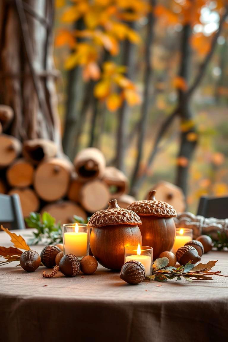 Acorn Candle Holders - 24 Fall Table Decor Ideas