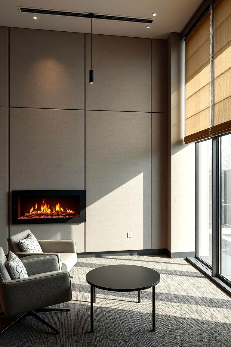 Acoustic Panel Fireplace Office - 24 Home Office With Fireplace Ideas