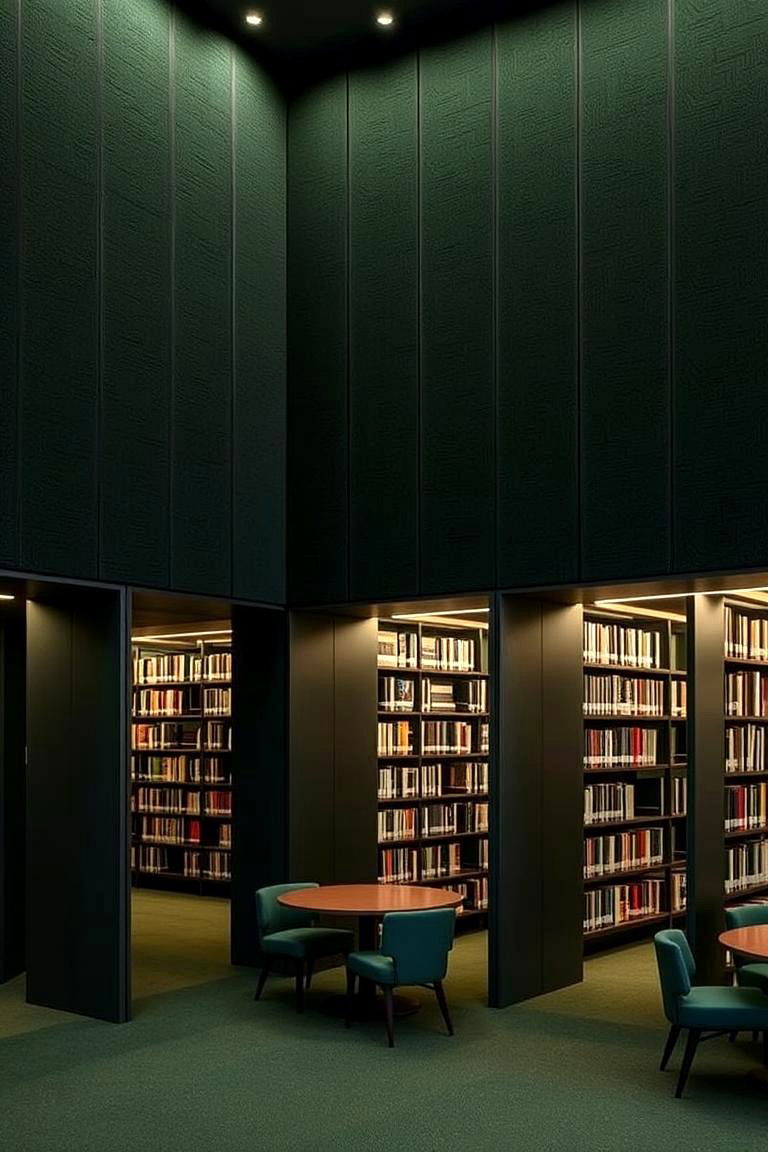 Acoustic Panels for Sound - 24 Dark Green Home Library Ideas and Inspiration