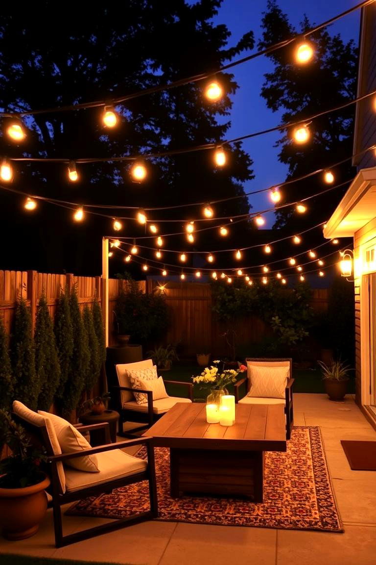 Add Ambiance with String Lights and Minimal Decor - 24 Low Maintenance Backyard Landscaping Ideas