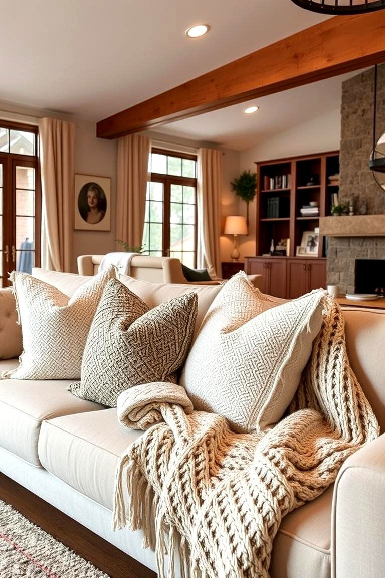 Add Comfort with Throw Pillows and Blankets - 24 Large Living Room Ideas