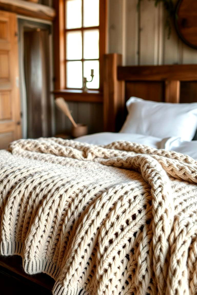 Add Cozy Knit Blankets - 24 Rustic Bedroom Ideas