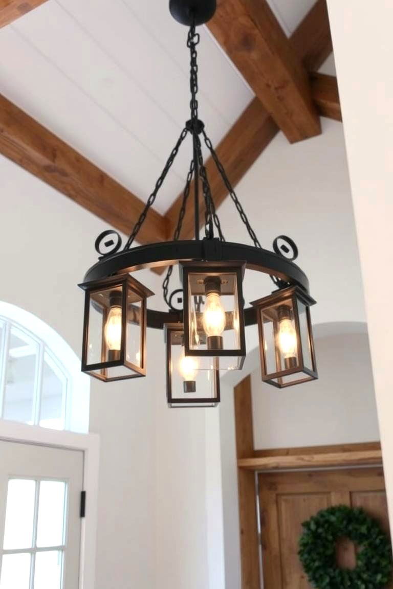 Add Farmhouse Inspired Lighting - 24 Farmhouse Entryway Ideas