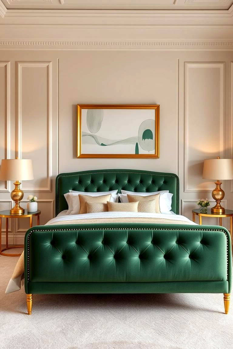 Add Metallic Accents to Green and Beige - 24 Green and Beige Bedroom Ideas