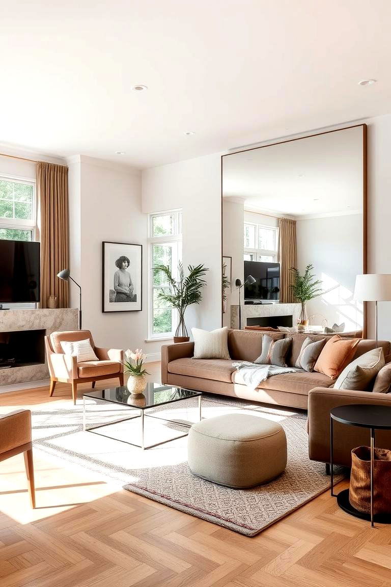 Add Mirrors to Enhance Space Perception - 24 Awkward Living Room Layout Ideas
