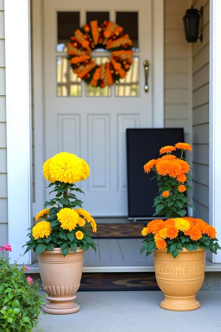 Add Mums for Color and Texture - 24 Fall Porch Decor Ideas