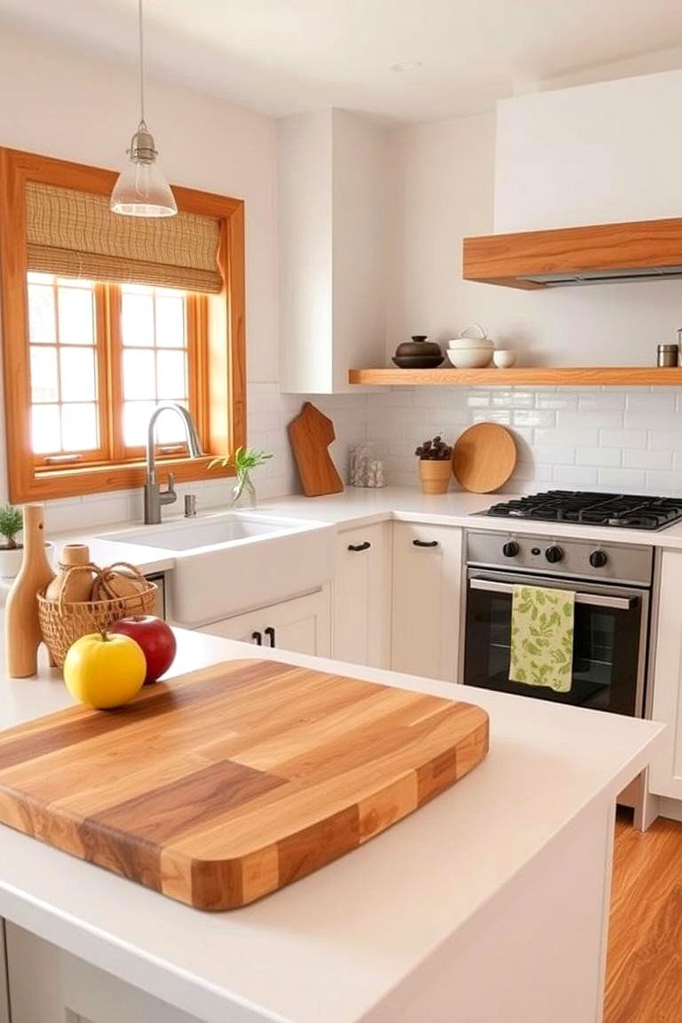 Add Natural Elements for Warmth - 24 Small White Kitchen Ideas