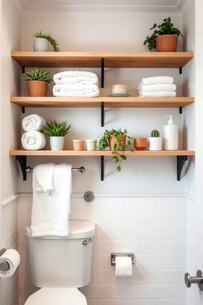 Add Open Shelving for Convenience - 24 Apartment Bathroom Ideas